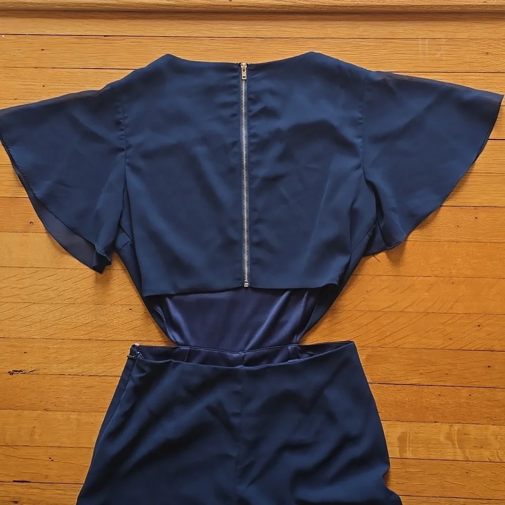 Lulus, Toast to You, Navy, Flutter Sleeve Cutout Jumpsuit, EUC, Women's S - Picture 10 of 16